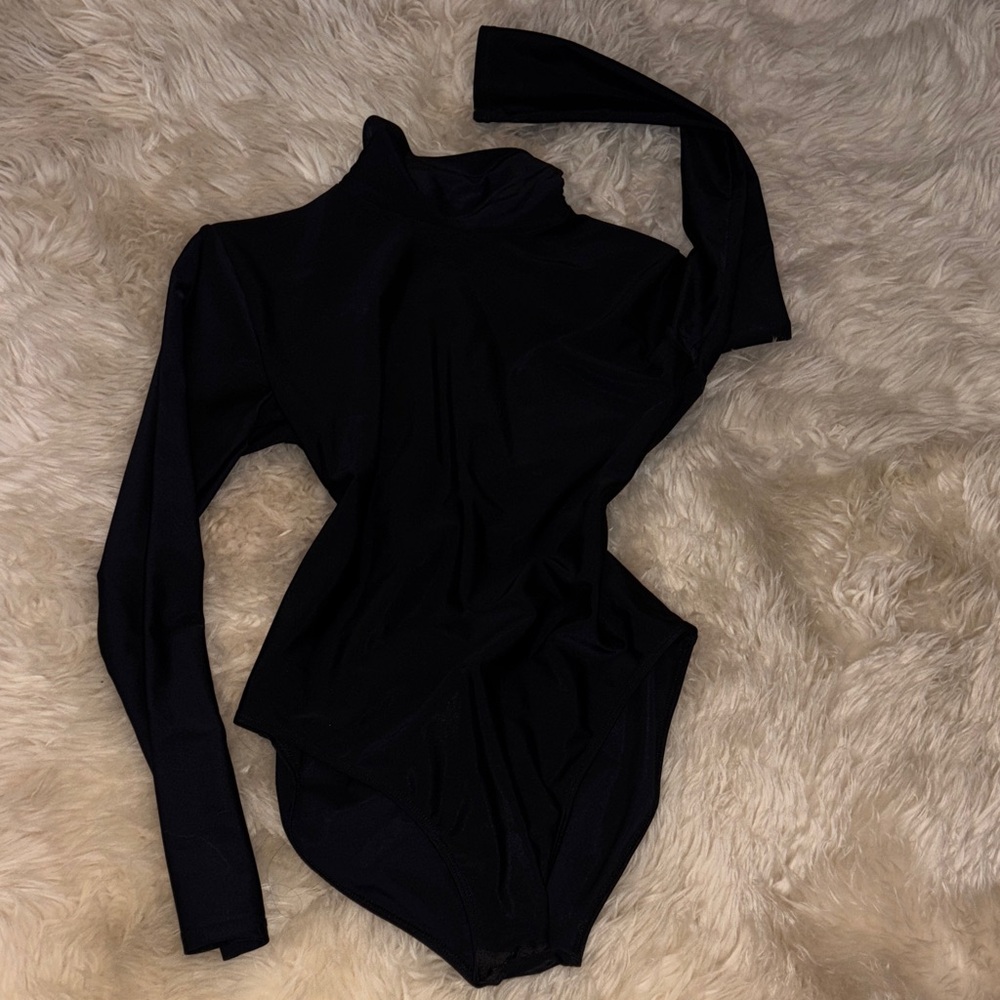 Kids Elegant Black Turtle Neck Long Sleeve Bodysuit Ballet Studio Appropriate